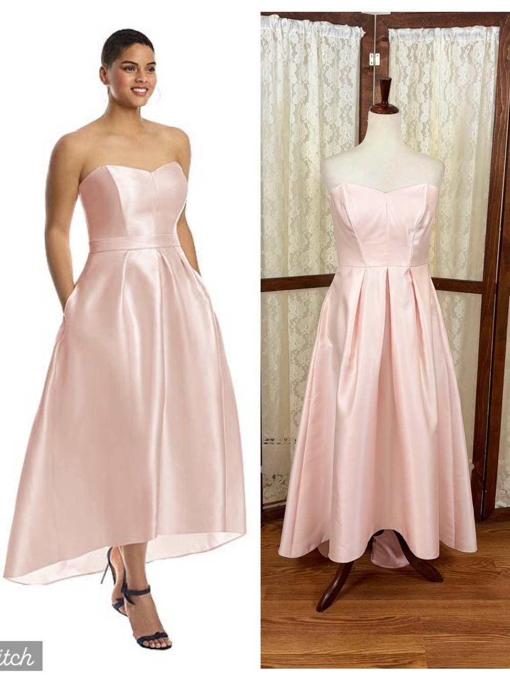 Beautiful New Alfred Sung Blush Satin Twill High Low Gown